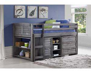 Cosey Rustic grey pine wood, mid sleeper bed with storage (Left Ladder)